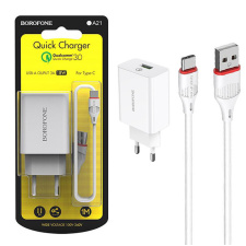 Сетевое зарядное устройство Borofone BA21A QC3.0 charger с кабелем USB-C Белое